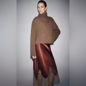 Zara CONTRAST LACE SATIN SKIRT ZW COLLECTION